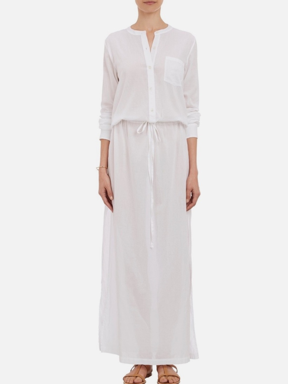 Theory White Collarless Button Shirt